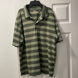 Men’s Under Armour Heat Gear Polo - Size Large Olive Green w Light Green Stripes